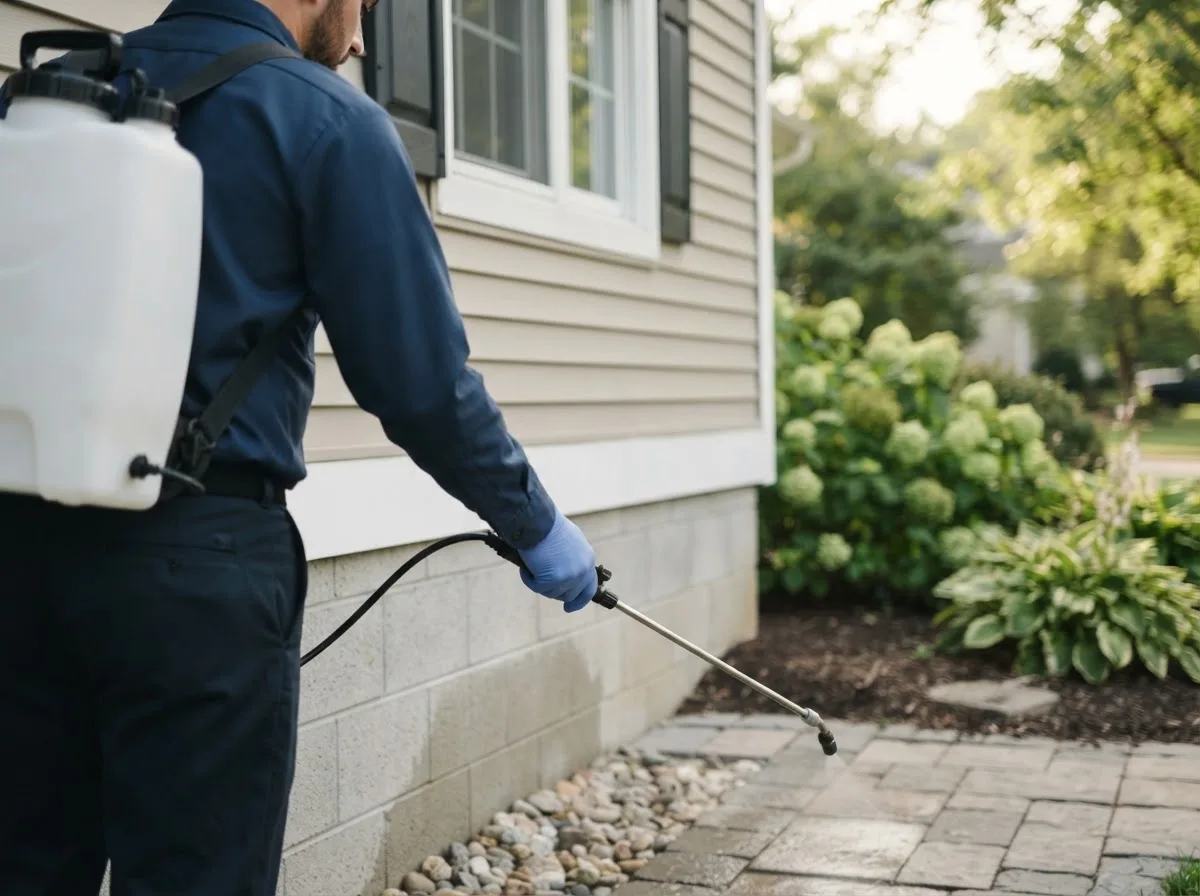 Pest control technician inspecting a home in Waite Park, MN